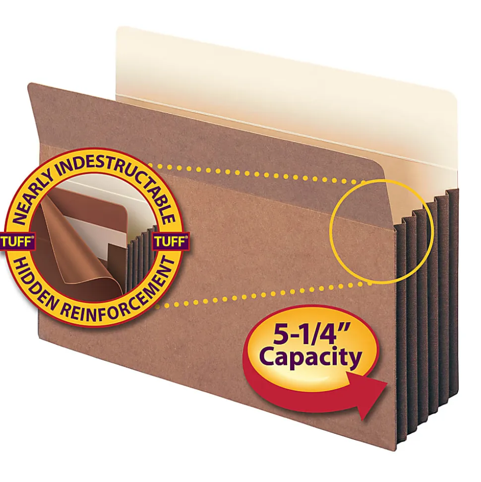 Smead® TUFF® Pocket File Pockets, 5 1/4" Expansion, 9 1/2" x 14 3/4", 30% Recycled, Dark Brown, Pack Of 10