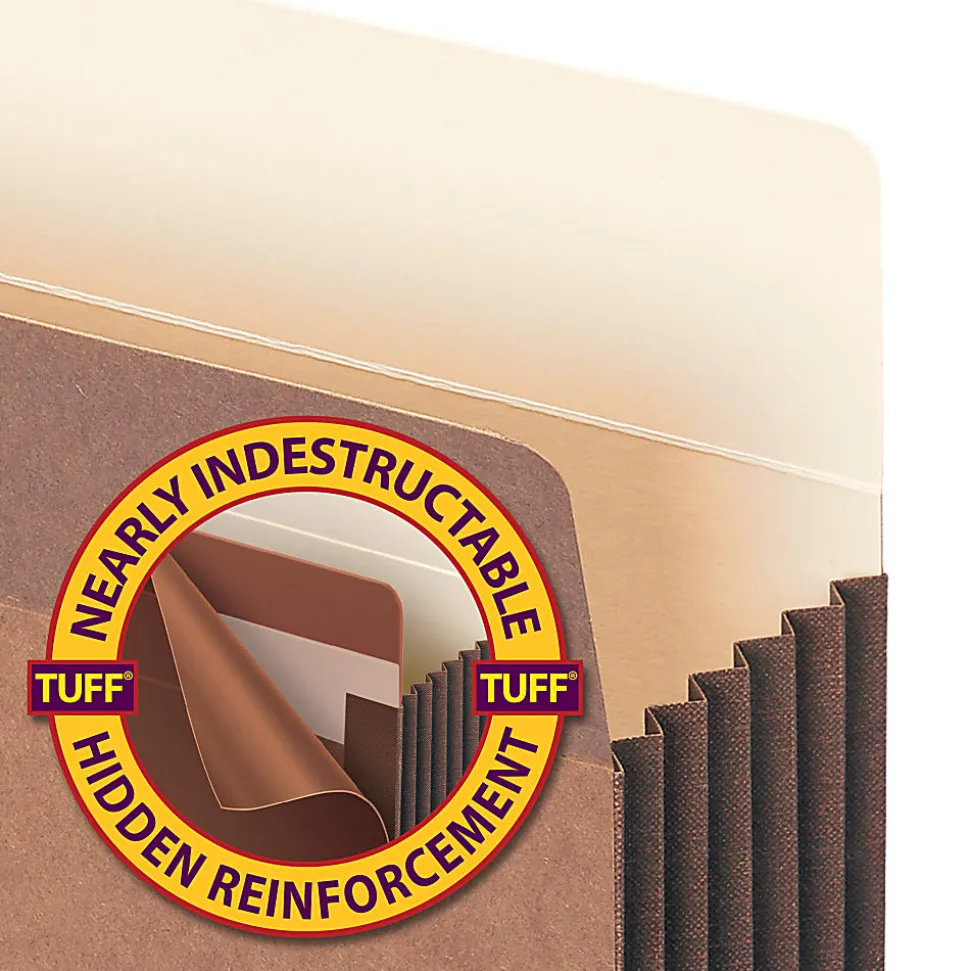 Smead® TUFF® Pocket File Pockets, 5 1/4" Expansion, 9 1/2" x 14 3/4", 30% Recycled, Dark Brown, Pack Of 10