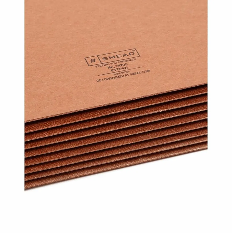 Smead® TUFF® Pocket File Pockets, End-Tab, Legal Size, 7" Expansion, 30% Recycled, Red, Box Of 5