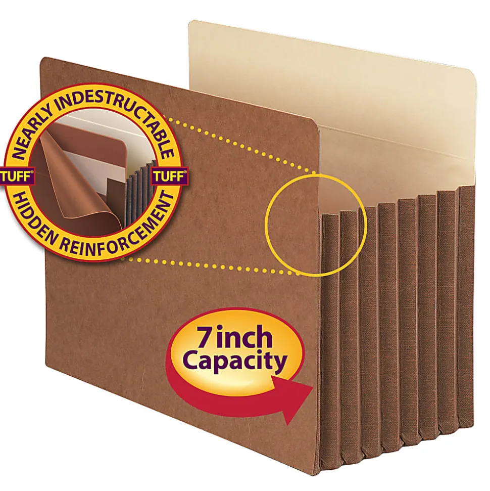 Smead® TUFF® Pocket File Pockets, 7" Expansion, 9 1/2" x 11 3/4", 30% Recycled, Redrope, Pack Of 5