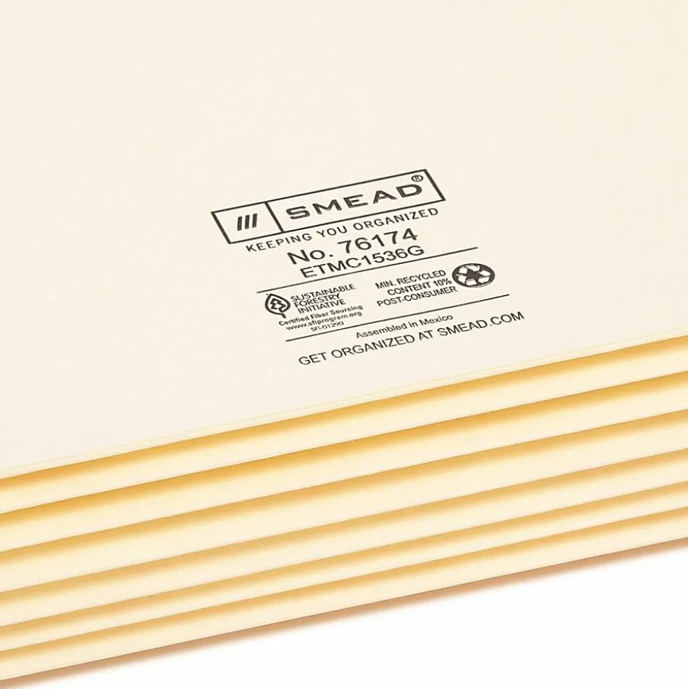 Smead® Tyvek®-Lined Gusset End-Tab File Pockets, Legal Size, 5 1/4" Expansion, Manila, Box Of 10