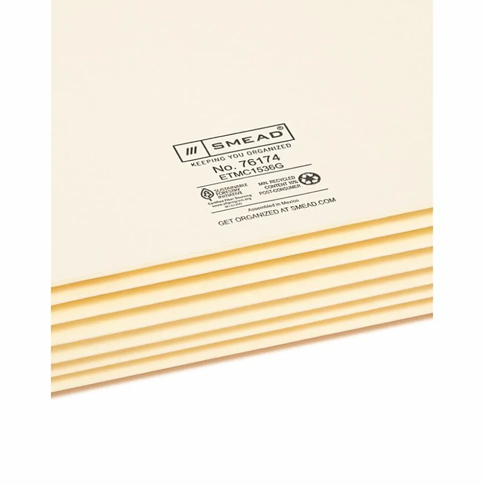 Smead® Tyvek®-Lined Gusset End-Tab File Pockets, Legal Size, 5 1/4" Expansion, Manila, Box Of 10