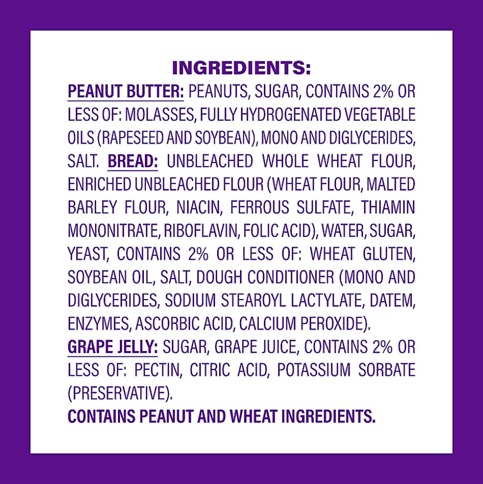 Smucker's Peanut Butter & Grape Wheat Uncrustables, 2.6 Oz, Total Qty 16