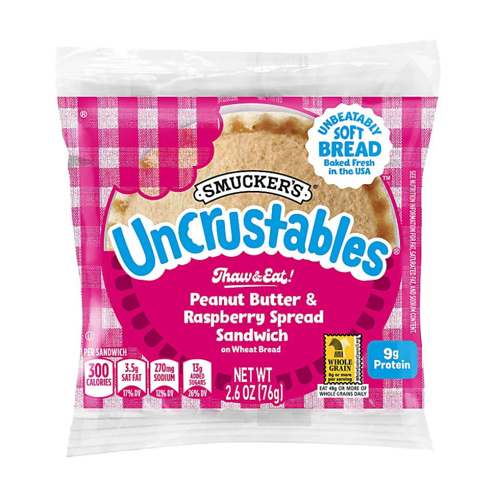 Smucker's Peanut Butter & Raspberry Wheat Uncrustables, 2.6 Oz, Total Qty 16
