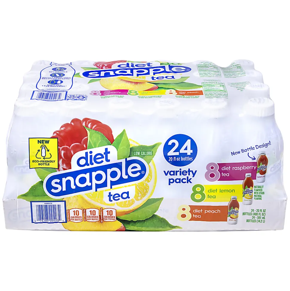 Snapple Diet Ice Tea, 20 Oz, Assorted Flavors, Pack Of 24 Bottles