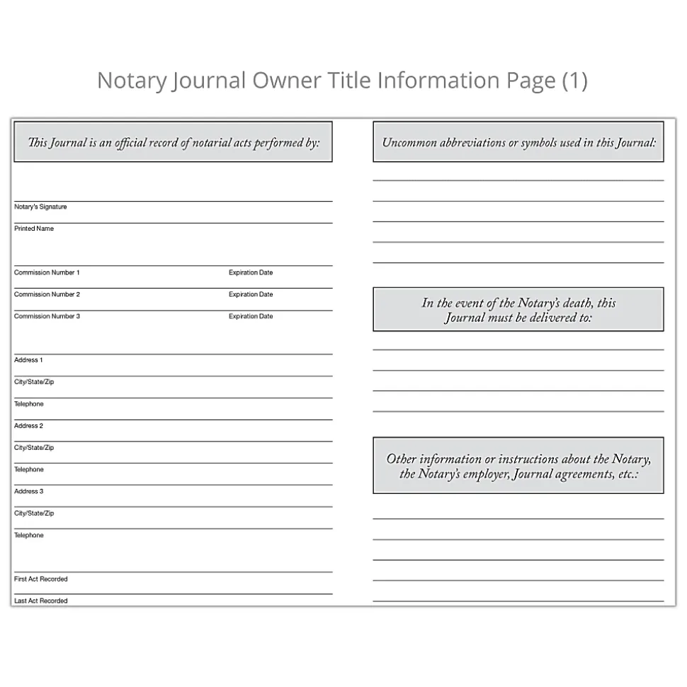 Soft Cover Journal of Notarial Acts Logbook For Notary Public Transactions, 11" x 8 1/2", 116 Pages