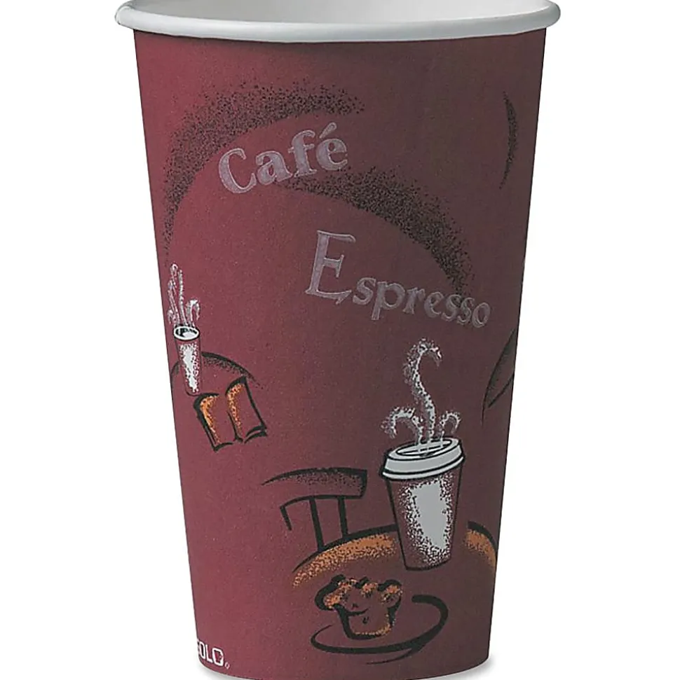 Solo Cup Bistro Design Hot Drink Cups, 16 Oz, Maroon, Carton Of 1,000