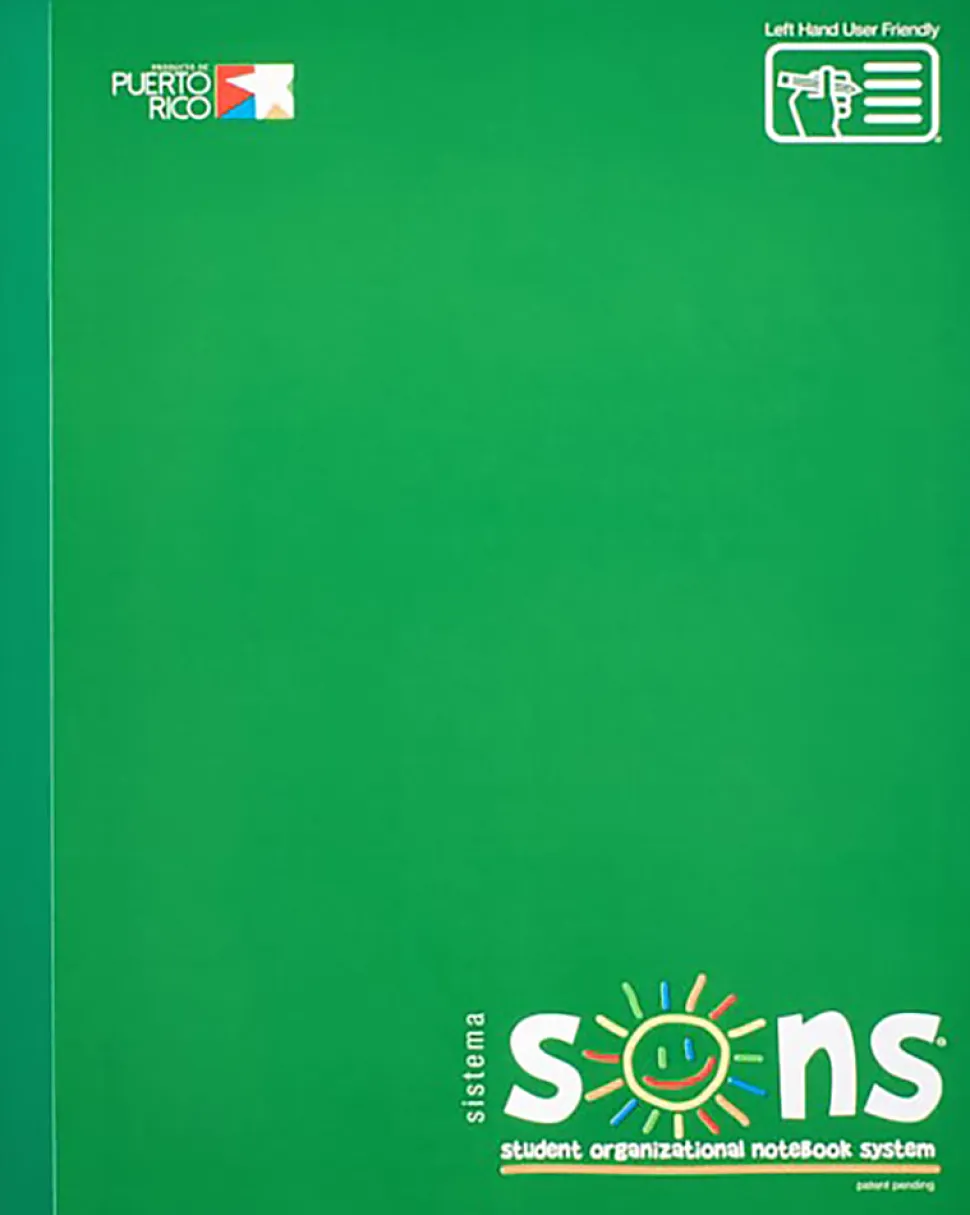 SONS System Journal-Style Notebooks, 9-3/4" x 7-1/2", 1 Subject, Primary Rule, 200 Sheets, Green,