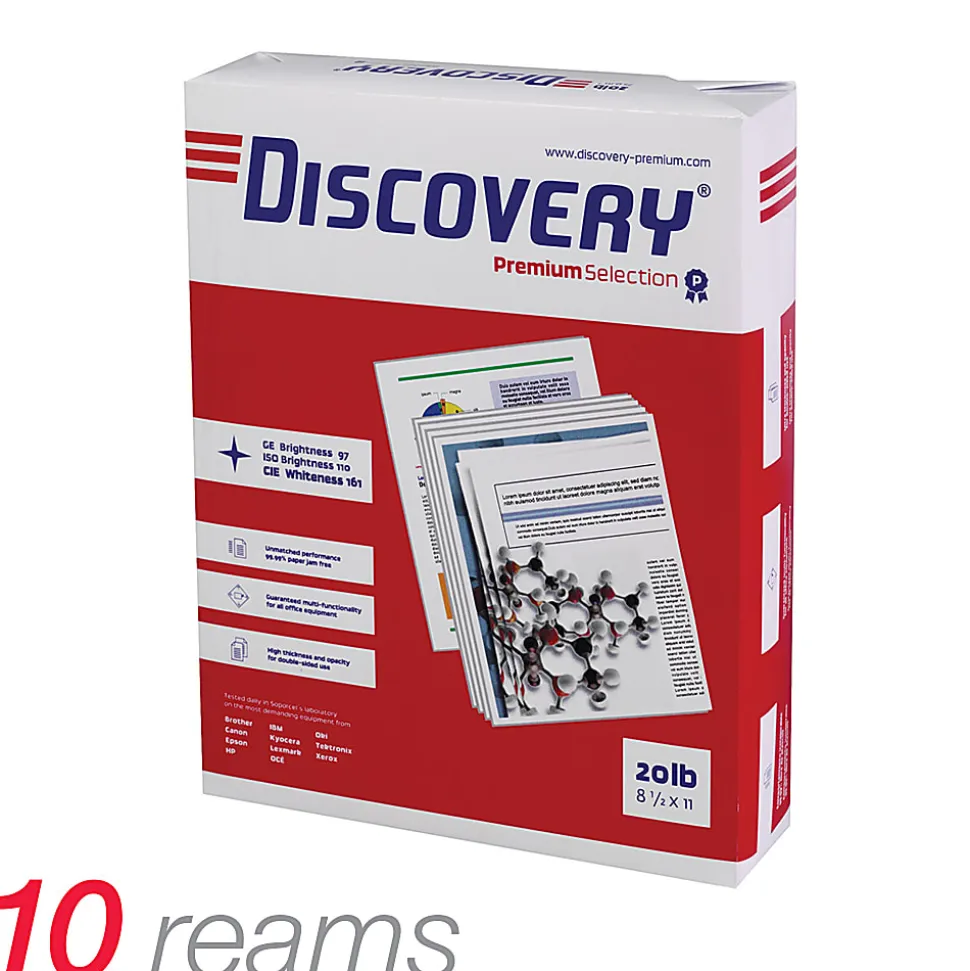 Soporcel Discovery Multi-Use Printer & Copy Paper, 10 Reams, White, Letter (8.5" x 11"), 5000 Sheets Per Case, 20 Lb, 97 Brightness
