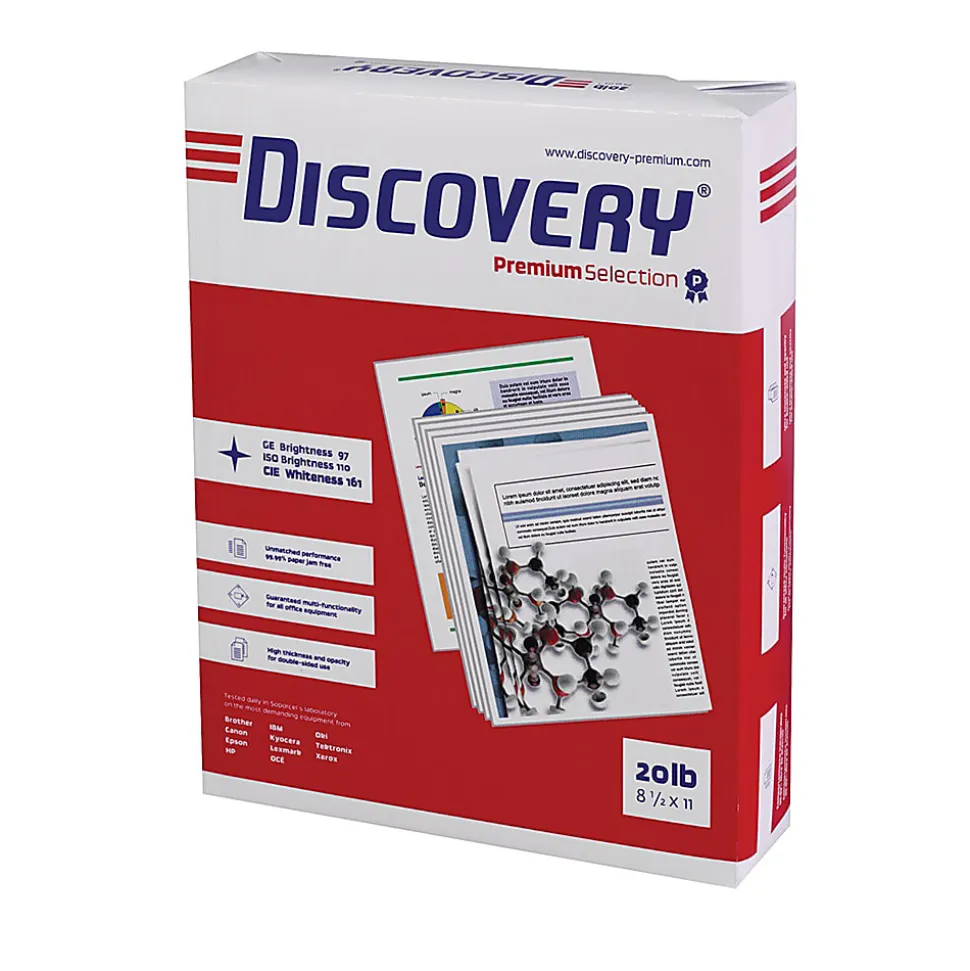 Soporcel Discovery Multi-Use Printer & Copy Paper, 10 Reams, White, Letter (8.5" x 11"), 5000 Sheets Per Case, 20 Lb, 97 Brightness