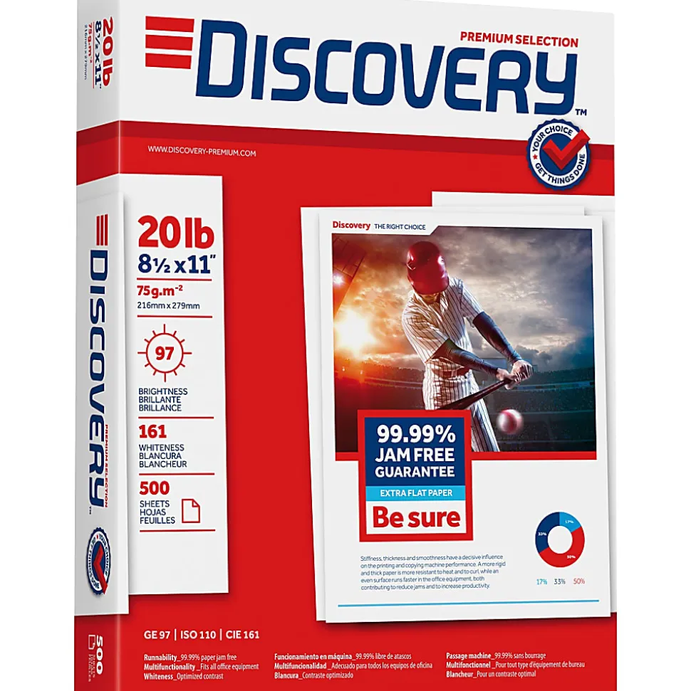 Soporcel Discovery Multi-Use Printer & Copy Paper, 10 Reams, White, Letter (8.5" x 11"), 5000 Sheets Per Case, 20 Lb, 97 Brightness