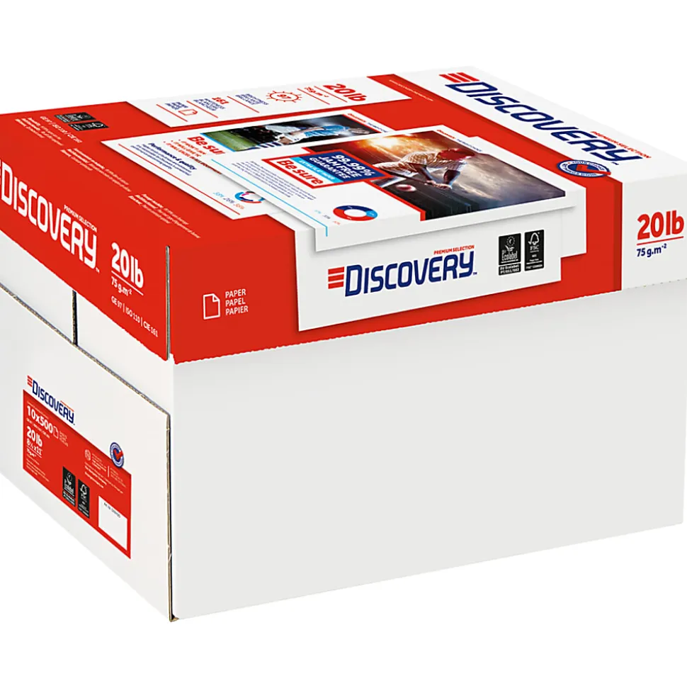 Soporcel Discovery Multi-Use Printer & Copy Paper, 10 Reams, White, Letter (8.5" x 11"), 5000 Sheets Per Case, 20 Lb, 97 Brightness