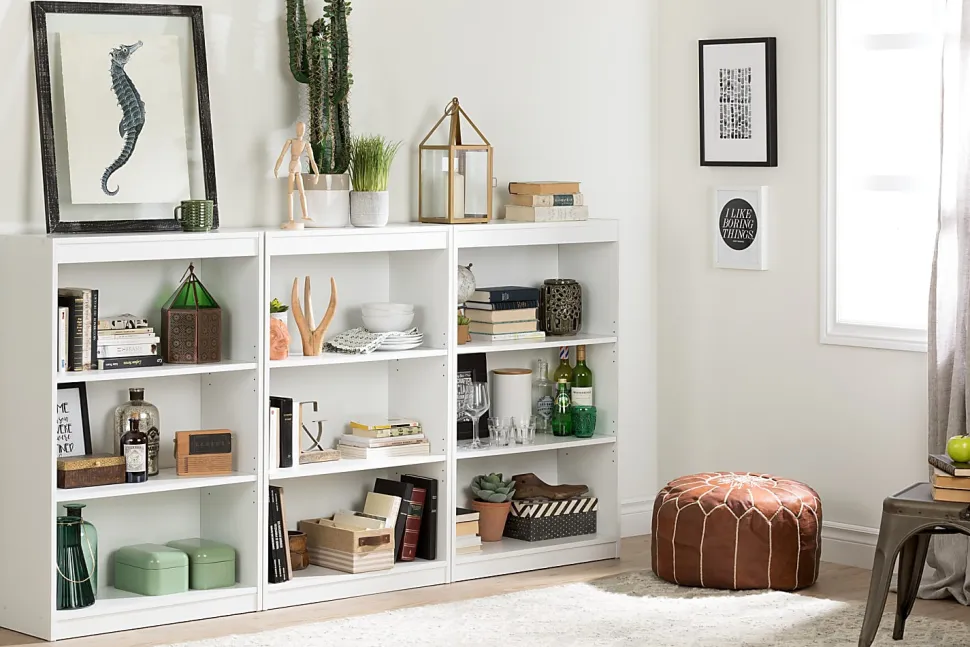 South Shore Axess 44"H 3-Shelf Bookcase, Pure White