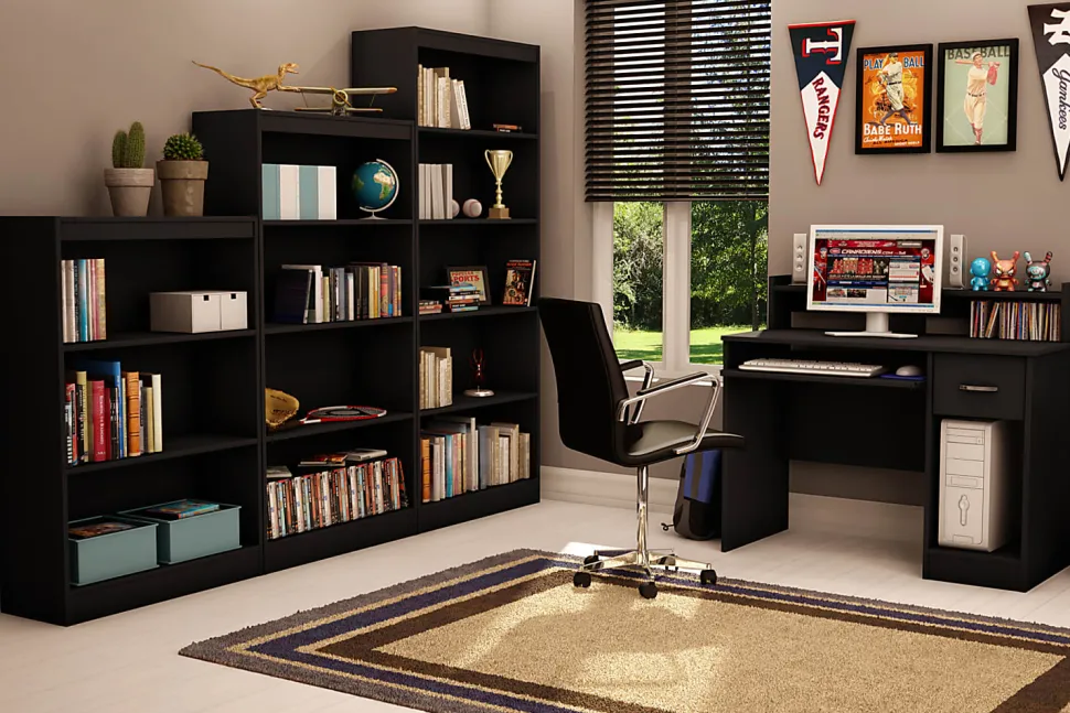 South Shore Axess 56"H 4-Shelf Contemporary Bookcase, Black/Dark Finish, Standard Delivery