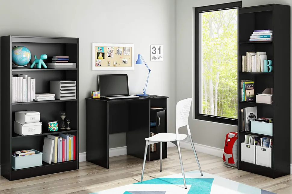 South Shore Axess 69"H 5-Shelf Narrow Bookcase, Pure Black
