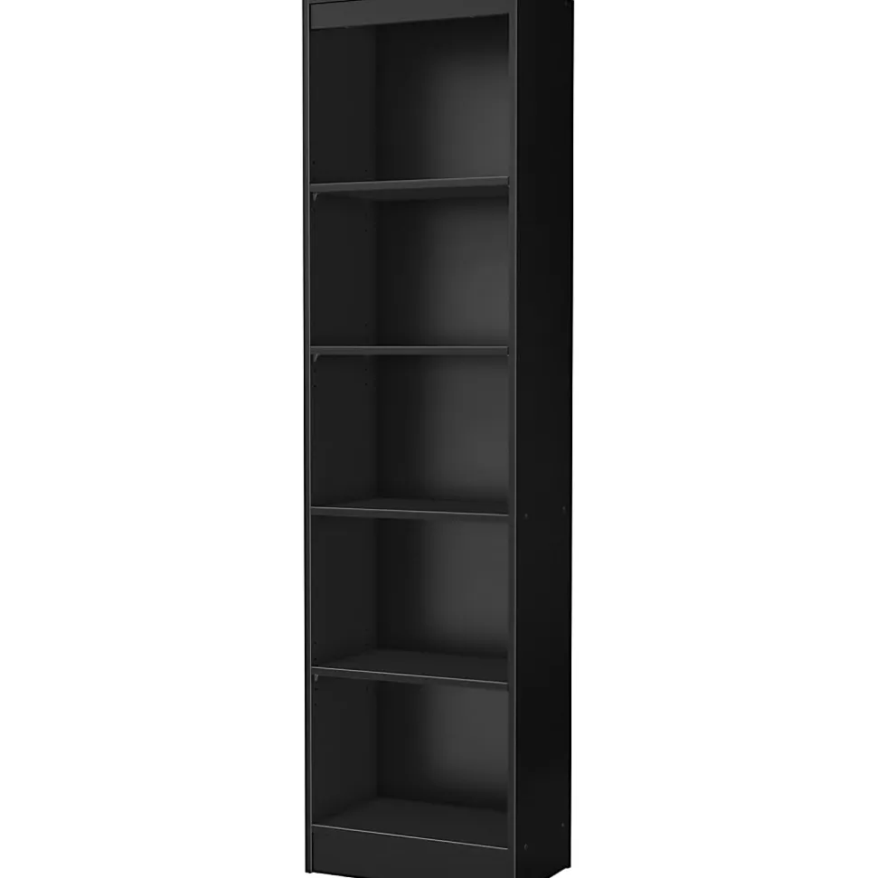 South Shore Axess 69"H 5-Shelf Narrow Bookcase, Pure Black