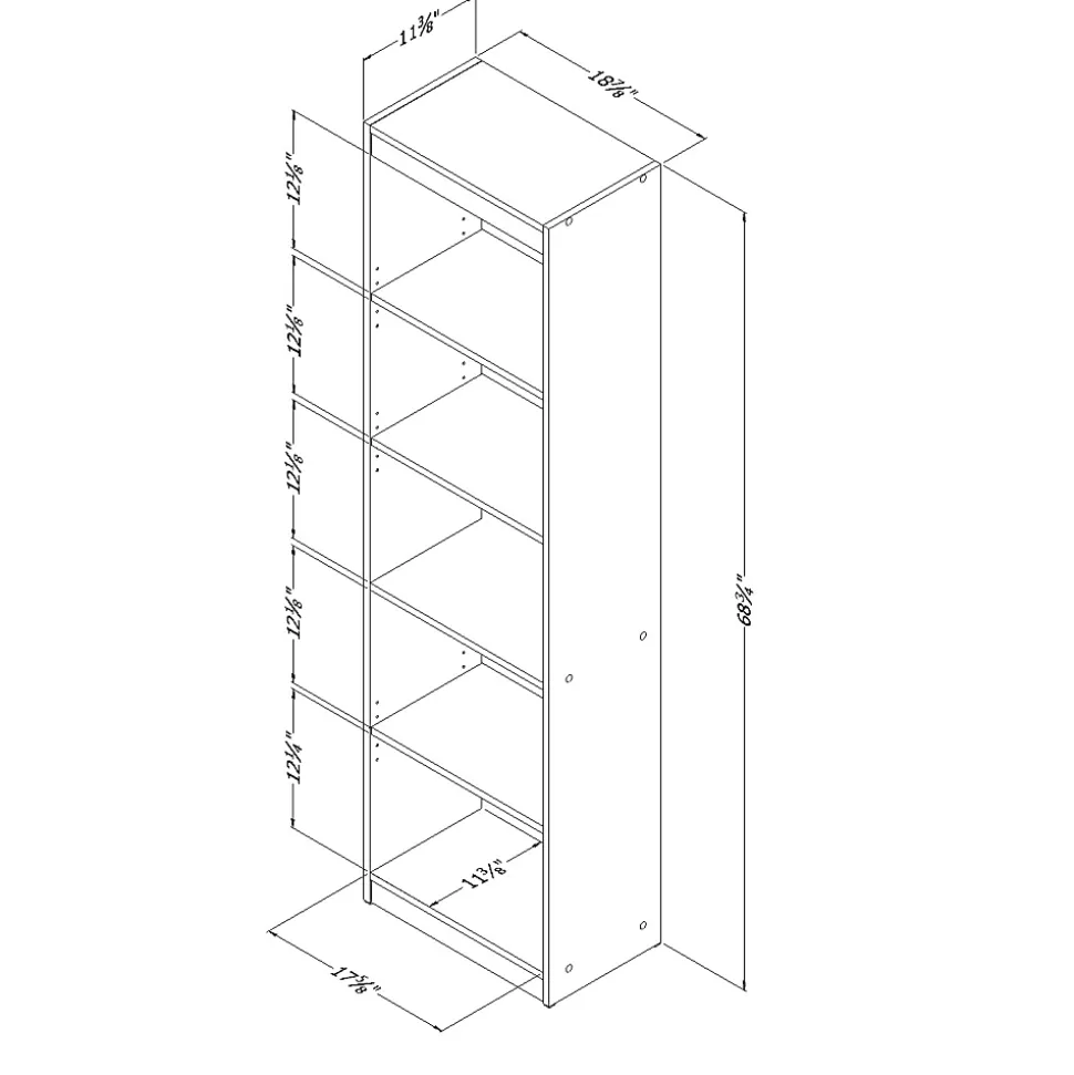 South Shore Axess 69"H 5-Shelf Narrow Bookcase, Pure Black