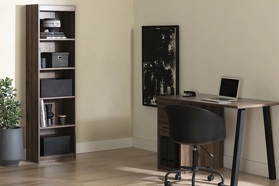 South Shore Axess 69"H 5-Shelf Narrow Bookcase, Natural Walnut