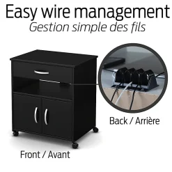 South Shore Axess Printer Cart On Wheels, Pure Black