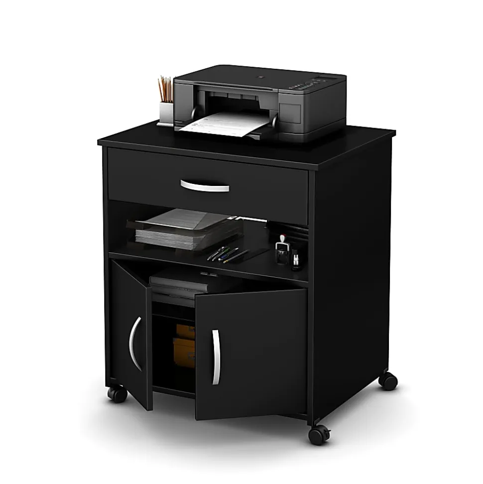South Shore Axess Printer Cart On Wheels, Pure Black