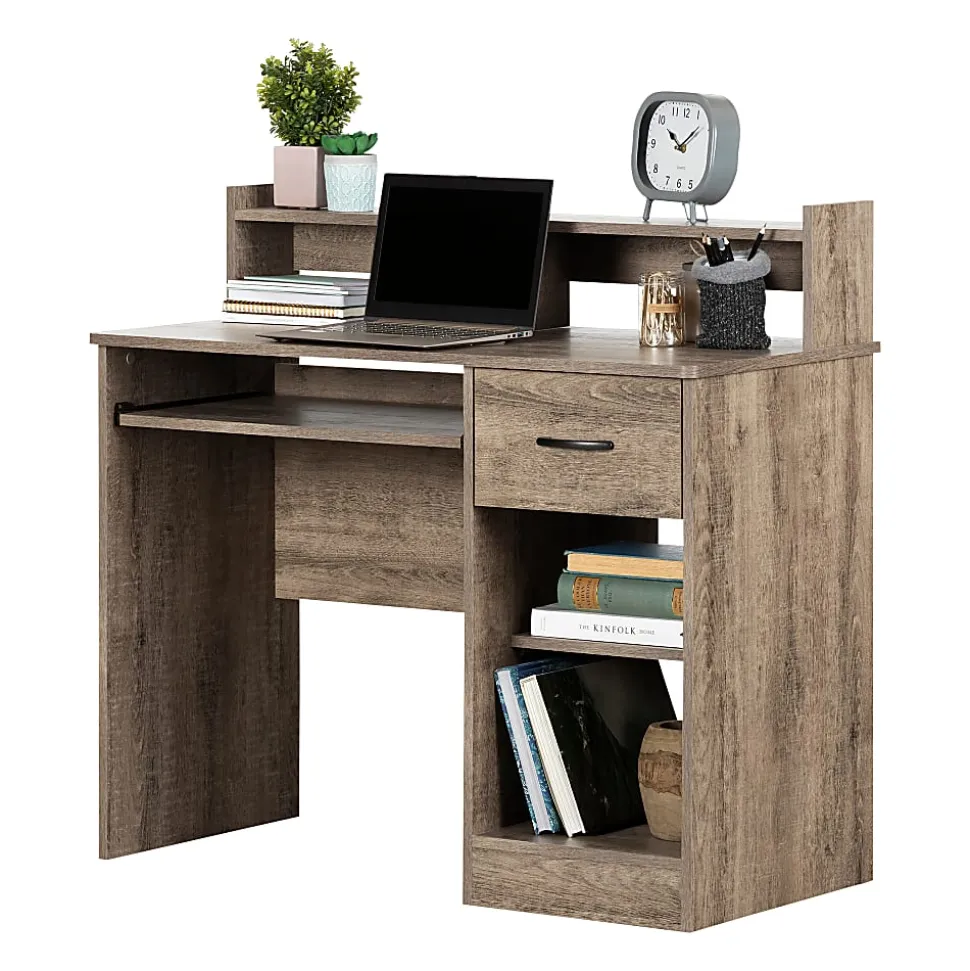 South Shore Axess 41"W Computer Desk With Keyboard Tray, Weathered Oak