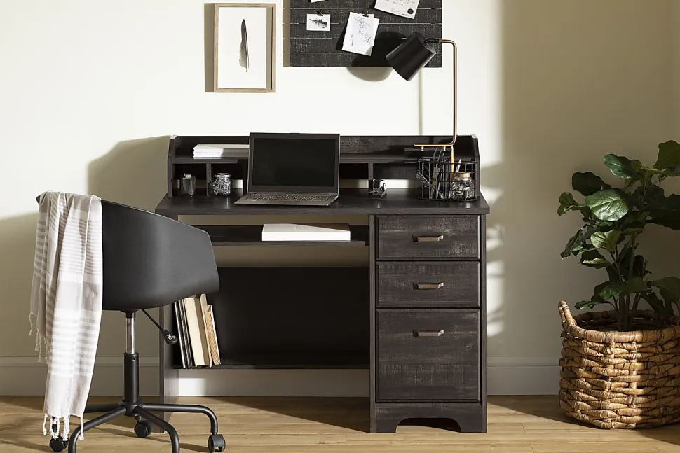 South Shore Versa 45"W Computer Desk With Hutch, Rubbed Black
