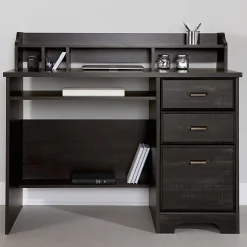 South Shore Versa 45"W Computer Desk With Hutch, Rubbed Black