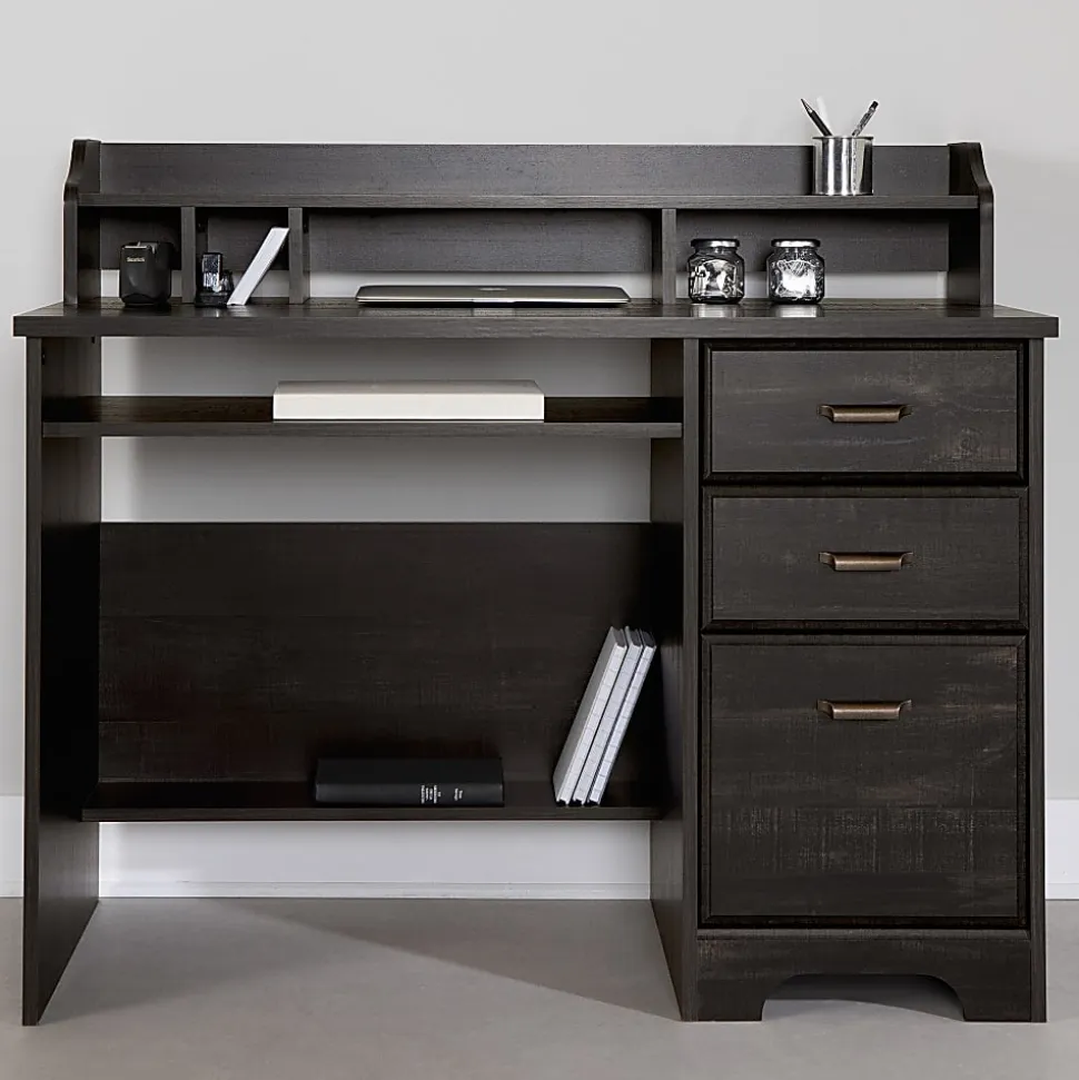 South Shore Versa 45"W Computer Desk With Hutch, Rubbed Black