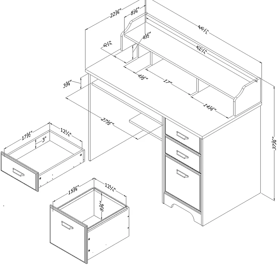 South Shore Versa 45"W Computer Desk With Hutch, Rubbed Black