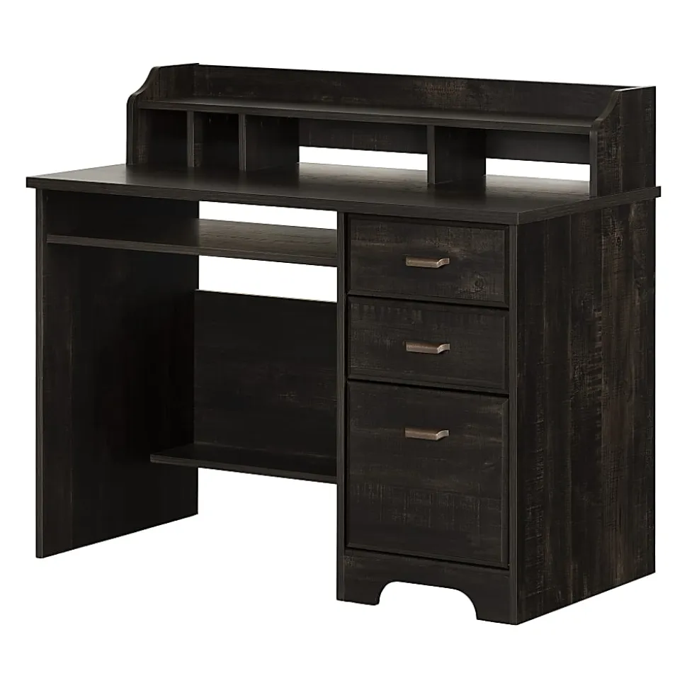 South Shore Versa 45"W Computer Desk With Hutch, Rubbed Black