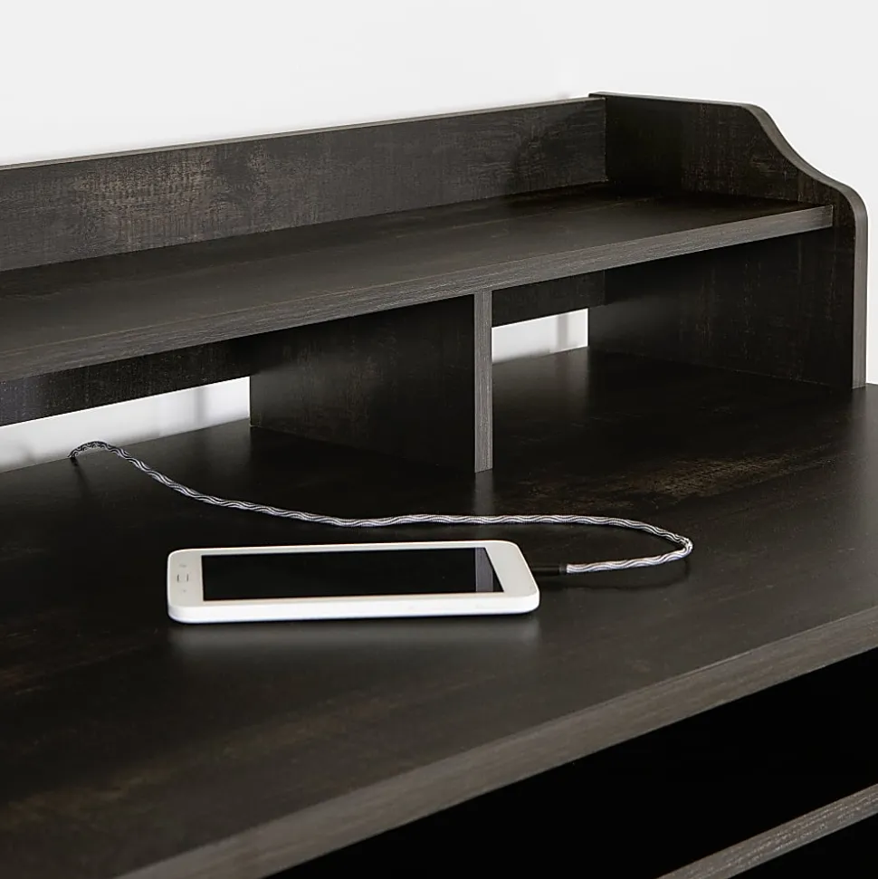 South Shore Versa 45"W Computer Desk With Hutch, Rubbed Black