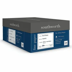 Southworth® #10 Business Envelopes, 25% Cotton Wove Finish, 24 Lb, Gummed Seal, FSC Certified, Natural, Box Of 250