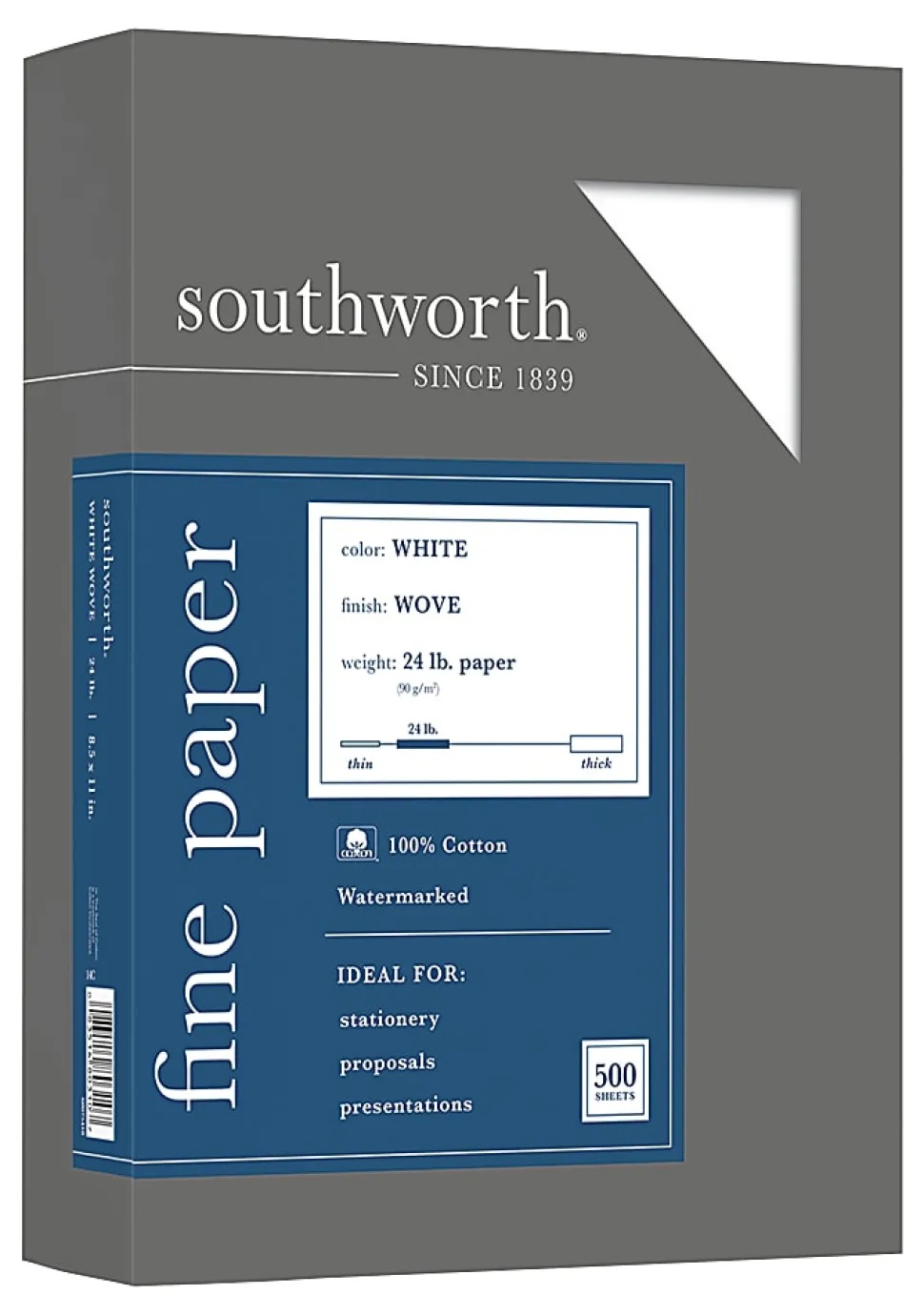 Southworth® 100% Cotton Business Paper, 8 1/2" x 11", 24 Lb, 100% Recycled, White, Box Of 500