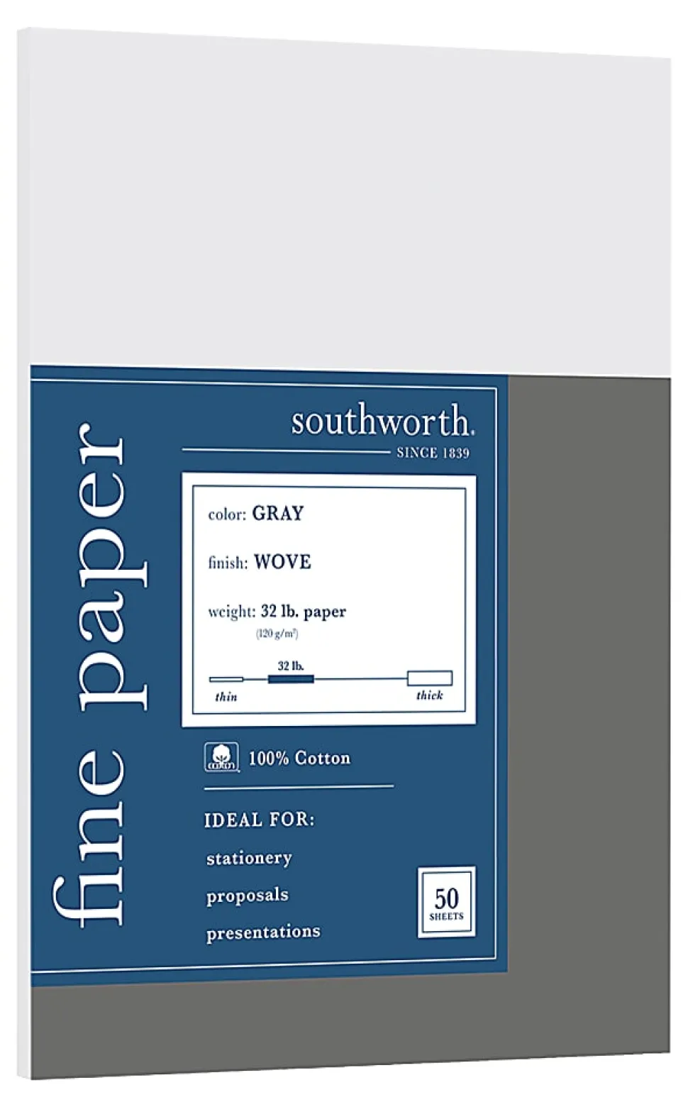 Southworth® 100% Cotton Business Paper, Letter Paper Size, 32 Lb, Gray, Pack Of 50 Sheets