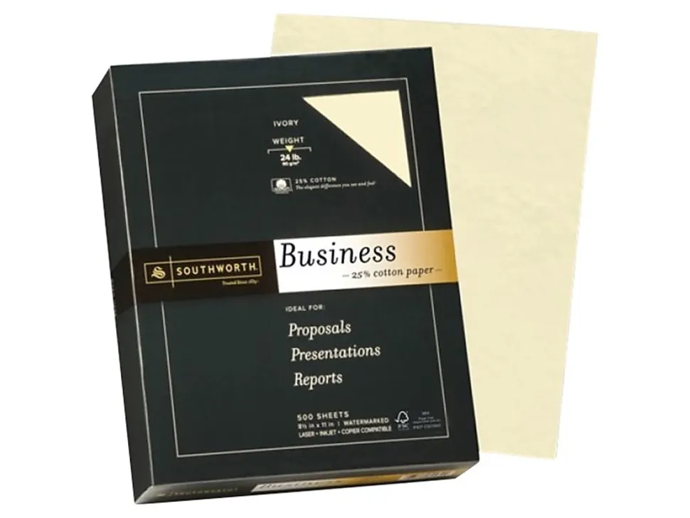Southworth® 25% Cotton Business Paper, Letter Size (8 1/2" x 11"), 24 Lb, Wove, Ivory, Case Of 500 Sheets