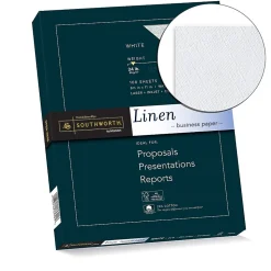 Southworth® 25% Cotton Linen Business Paper, White, Letter (8.5" x 11"), 100 Sheets Per Pack, 24 Lb, 94 Brightness