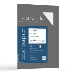 Southworth® 25% Cotton Linen Business Paper, White, Letter (8.5" x 11"), 100 Sheets Per Pack, 24 Lb, 94 Brightness
