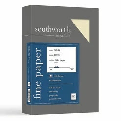 Southworth® 25% Cotton Linen Business Paper, Ivory, Letter (8.5" x 11"), 100 Sheets Per Pack, 24 Lb, 94 Brightness