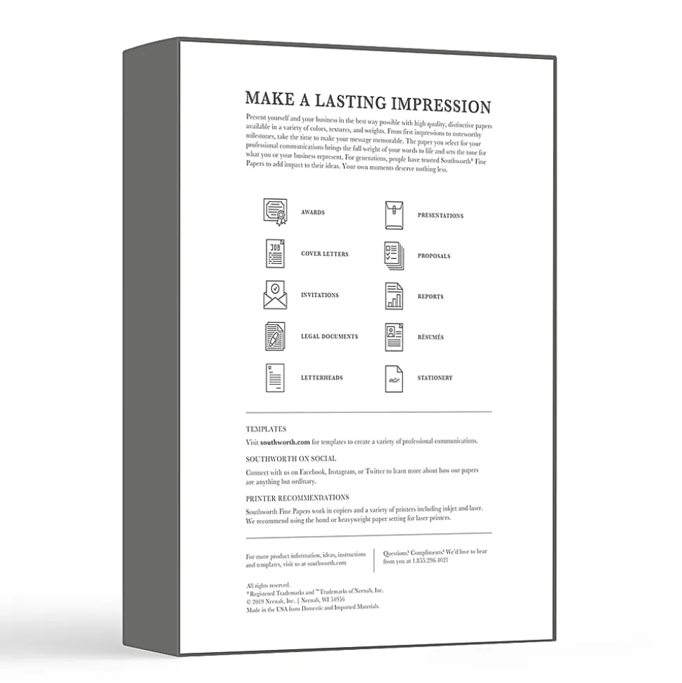 Southworth® 25% Cotton Linen Business Paper, Ivory, Letter (8.5" x 11"), 500 Sheets Per Ream, 24 Lb, 94 Brightness