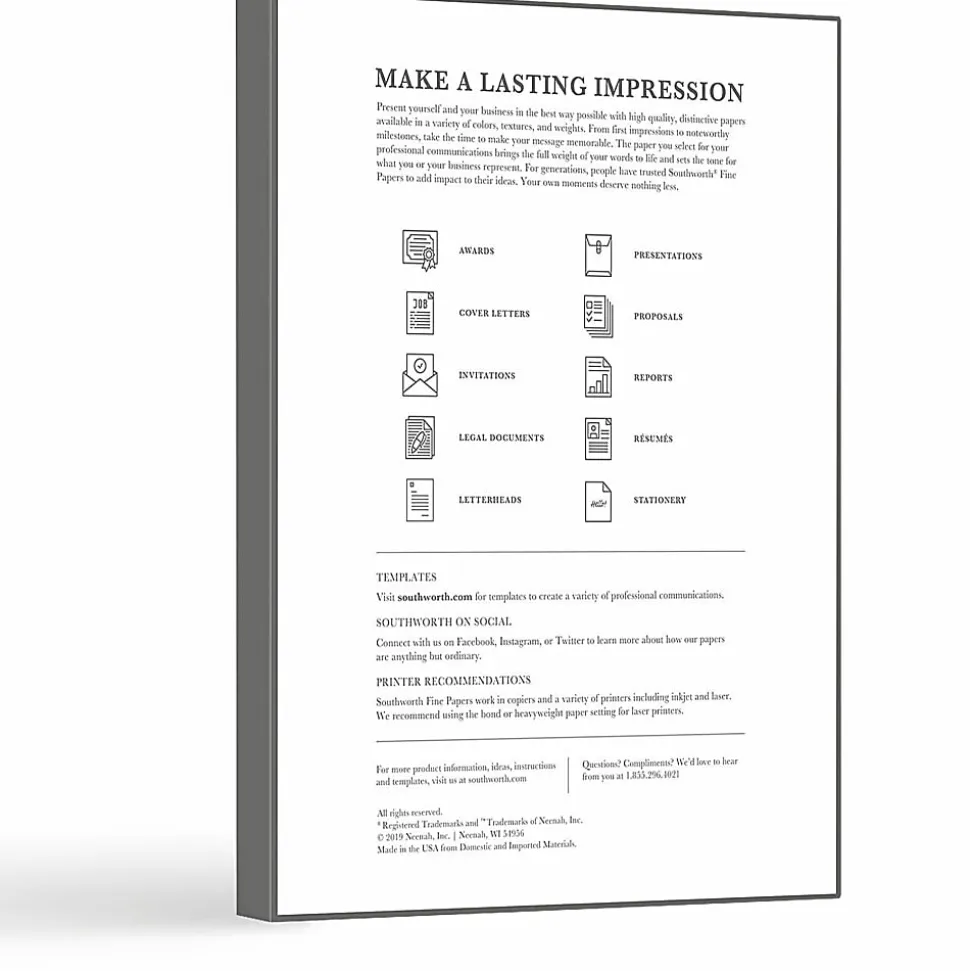 Southworth® 100% Cotton Résumé Paper, 8 1/2" x 11", 32 Lb, 100% Recycled, Ivory, Pack Of 100
