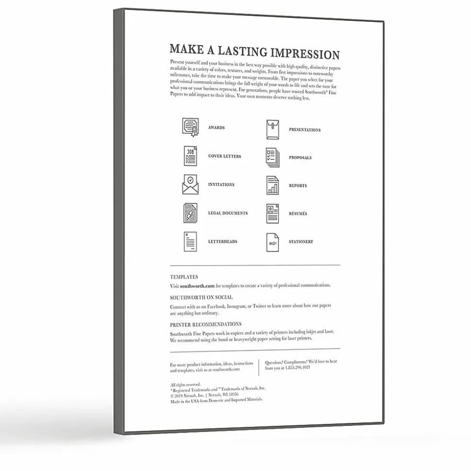 Southworth® 100% Cotton Résumé Paper, 8 1/2" x 11", 24 Lb, 100% Recycled, Ivory, Pack Of 100