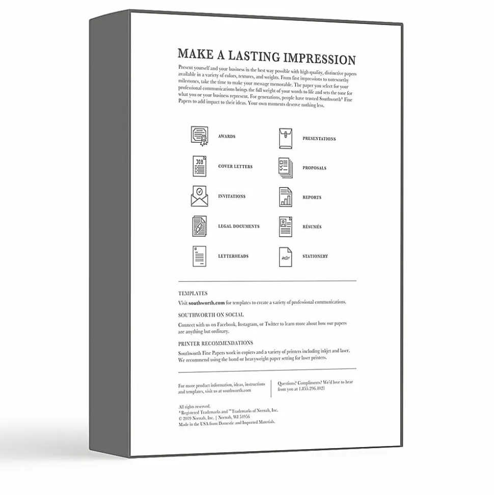 Southworth® Diamond White® 25% Cotton Business Paper, 8 1/2" x 11", 24 Lb, White, Box Of 500