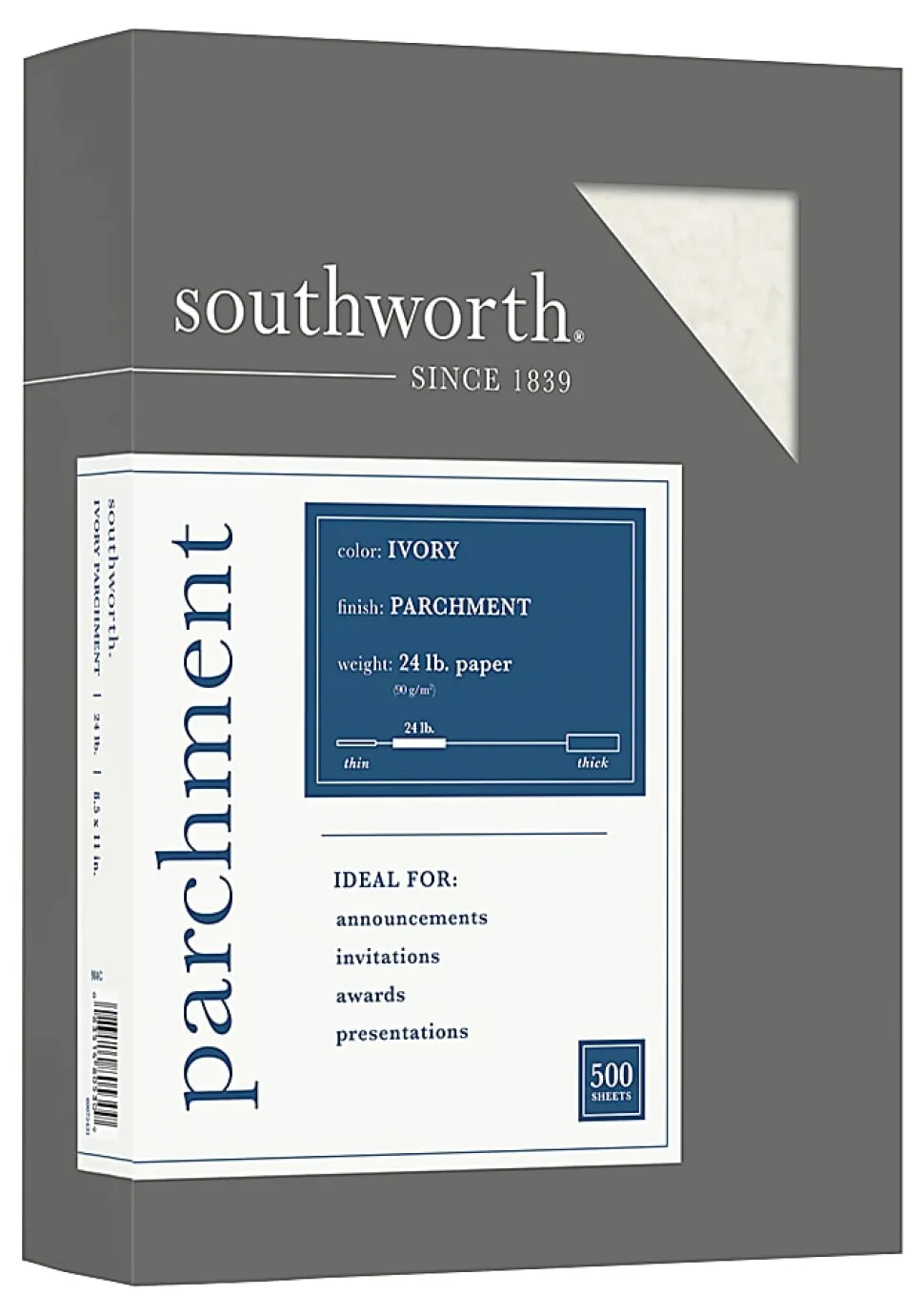 Southworth Fine Business Parchment Paper, 24 Lb, 8 1/2" x 11", Ivory, Pack Of 500 sheets