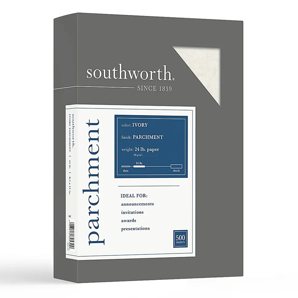 Southworth Fine Business Parchment Paper, 24 Lb, 8 1/2" x 11", Ivory, Pack Of 500 sheets