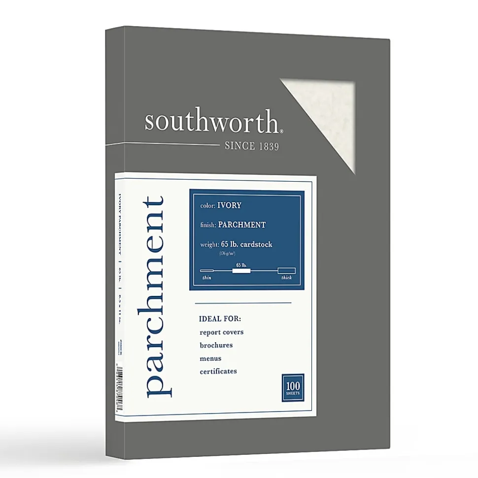 Southworth® Parchment Specialty Paper, 8 1/2" x 11", 65 Lb, Ivory, Pack Of 100