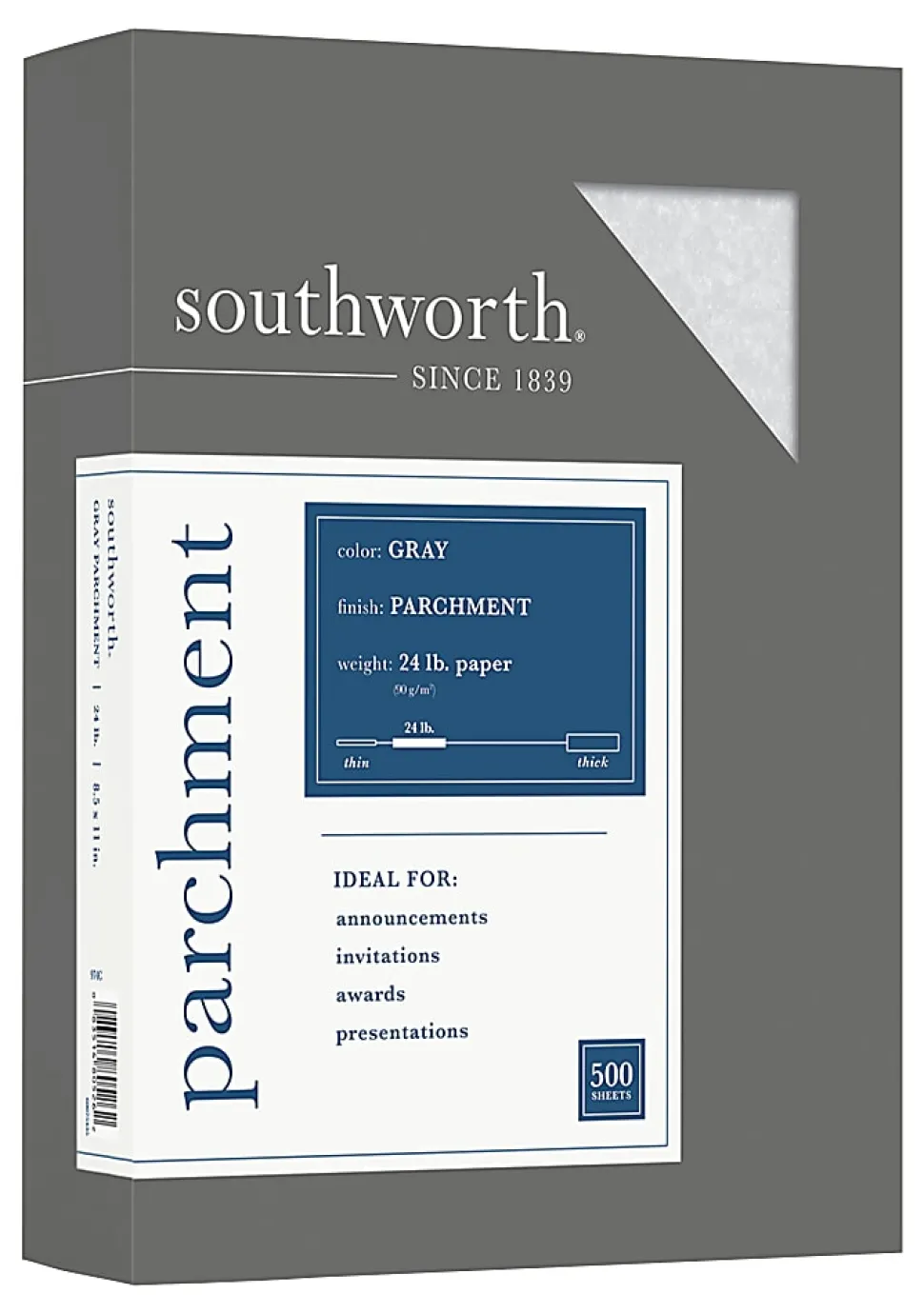 Southworth® Parchment Specialty Paper, 24 Lb., 8 1/2" x 11", Gray, Pack Of 500
