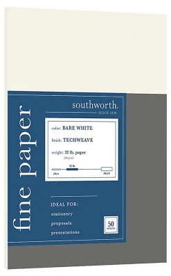 Southworth® Techweave Multi-Use Printer & Copy Paper, Bare White, Letter (8.5" x 11"), 50 Sheets Per Pack, 32 Lb, 96 Brightness