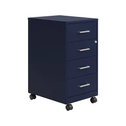Space Solutions SOHO 18" Deep 4 Drawer Metal Mobile Organizer, 4 Box Drawers, Locking-Navy