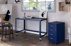 Space Solutions SOHO 18" Deep 4 Drawer Metal Mobile Organizer, 4 Box Drawers, Locking-Navy