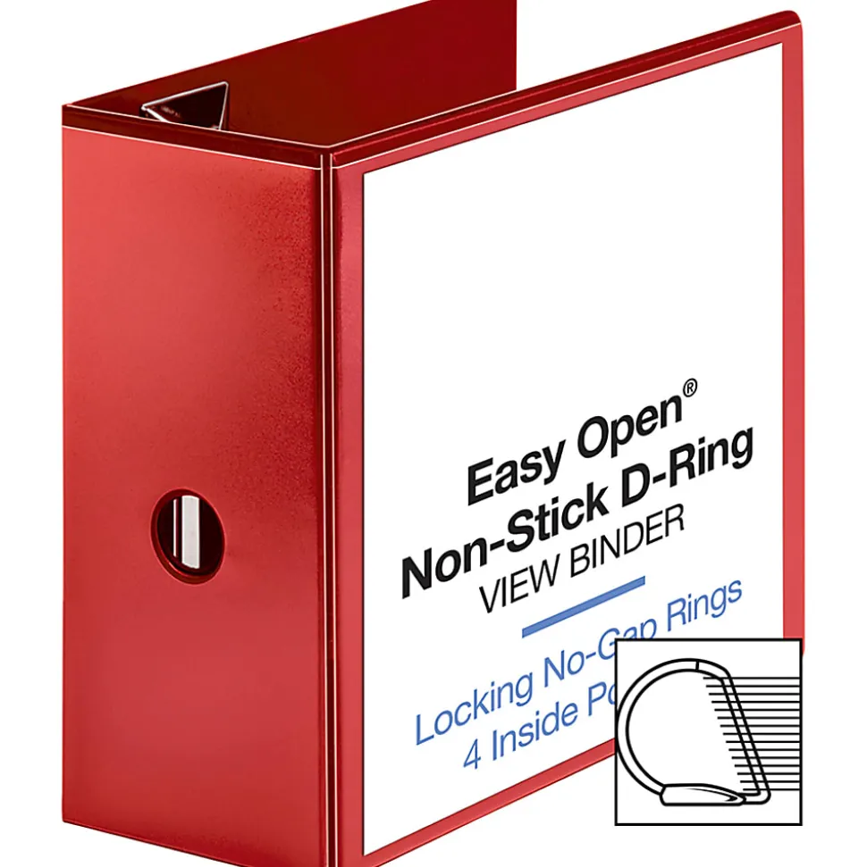 Sparco Easy-Open View 3-Ring Binder, 5" D-Rings, Red